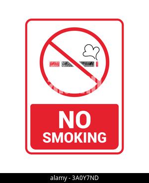 No smoking portrait sign icon clipart. No smoking text in red and white signboard clip art for safety and security warning pictogram symbol vector Stock Vector