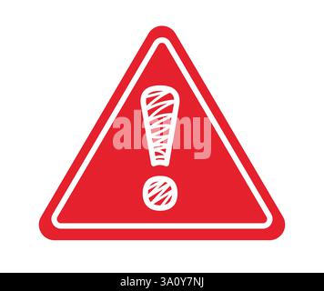 Danger warning sign icon clipart. Red triangle signboard with hand drawn exclamation mark for safety alertness information in hazard, dangerous Stock Vector