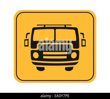 Bus stop sign icon clipart. Bus stop symbol in yellow signboard clip art with border for public vehicle service station travel and trip safety Stock Vector