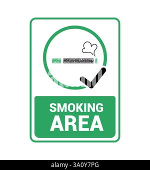 Smoking area sign icon clipart. Smoking area in green and white signboard clip art for public and private smoker signage vector illustration. Stock Vector
