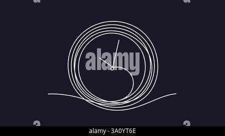 Wall clocks, alarm clock. Time management and deadline concept. One thin line continuous symbol on the theme of time, time to work on transparent back Stock Vector