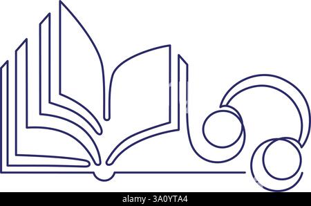 Audio book vector sign. Online library, podcast. Simple line symbol. Education study and knowledge concept. Doodle contour vector label isolated on wh Stock Vector