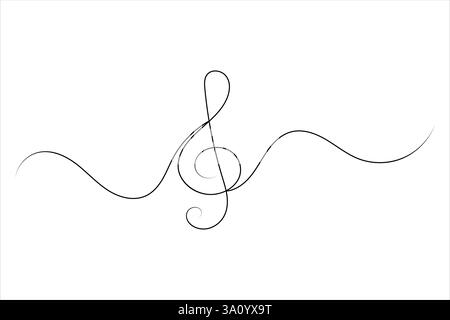 Music notes one line drawing and isolated continuous outline vector illustration icon Stock Vector