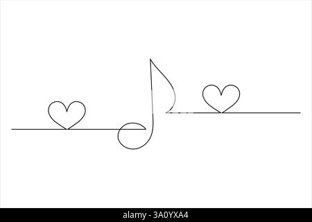 Music notes one line drawing and isolated continuous outline vector illustration icon Stock Vector