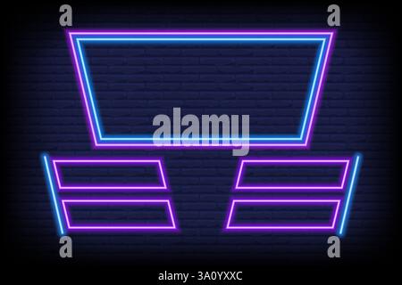 Quiz game neon template for trivia show on brick wall background. Frame for question and multiple answers for intellectual competition. Vector banner Stock Vector