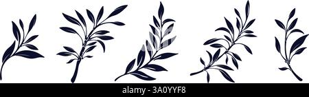 Olive greek leaf. Vector graphic shape. Emblem depicting an award. Vintage champion sign. Sport graphic silhouette. Botanical plant icon set. Packagin Stock Vector