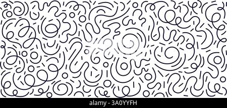 Set of confetti, scribble shapes, curves, waves, long chaotic stripes. Hand drawn childish banner. Vector graphic line texture for Happy Birthday, Mer Stock Vector