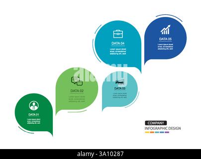 Infographics speech bubbles timeline with 5 number data template. Illustration abstract background. Stock Vector