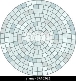 Paved circle pattern tile. Circular brick mosaic. Round radial stone pavement. Paving tile simple floor texture. Blue stones. Vector illustration Stock Vector