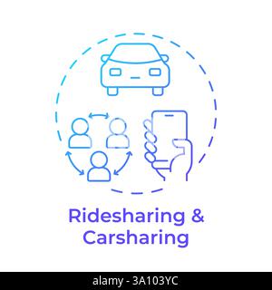 Ridesharing and carsharing blue gradient concept icon Stock Vector