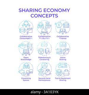 Sharing economy blue gradient concept icons Stock Vector