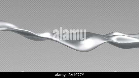 Chrome metal wave with smooth flowing curves on transparent background. Shiny silver surface with light reflections. Elegant metallic ribbon shape for luxury product design or tech interface elements. Stock Vector
