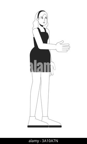 Blonde woman in black dress extending hand for handshake 2D line character Stock Vector