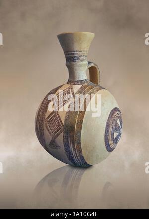 Ancient Greek Cypriot geometric pottery cup with a dark painted bird ...