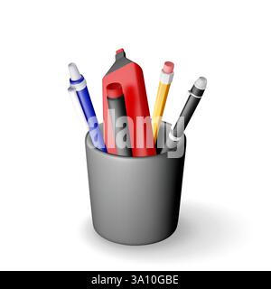 3D pens, pencil in holder isolated on white. Stock Vector