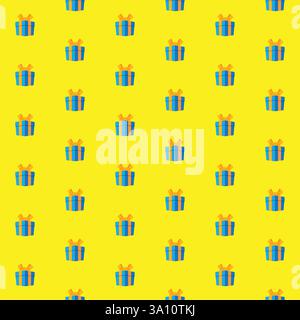 Blue Gift boxes with red ribbon seamless pattern vector with yellow background Stock Vector