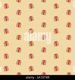 light brown Gift boxes with red ribbon seamless pattern vector light background Stock Vector