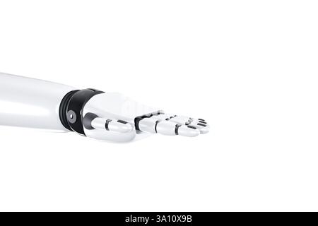 Robot hand in white and black colors on a white background, part of the hand, 3D model of the robot hand Stock Photo