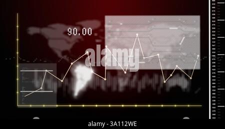Financial data chart image over fluctuating stock market graph Stock Photo