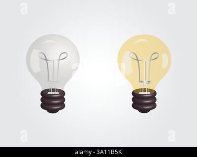 3d white and yellow light bulb icon isolated on gray background.white and yellow transparent glass light bulb. Stock Vector