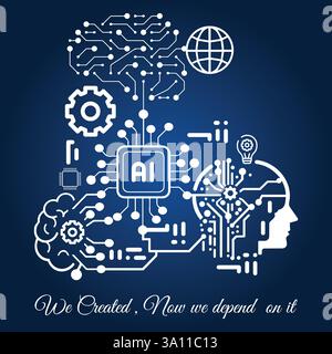 Artificial intelligence AI pictogram. Technology related to artificial intelligence, computers and systems that are intelligent, graphic of robot. Stock Vector