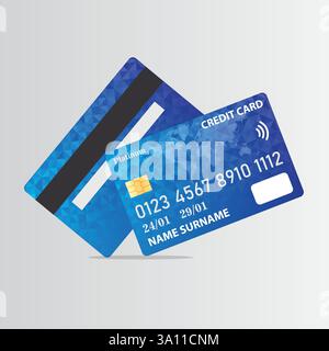 This illustration showcases both side of a credit card, emphasizing a sleek, professional design. Stock Vector
