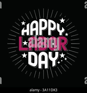 Happy Labor Day hand drawn typography greeting card  design USA Labor Day template with black background. Stock Vector