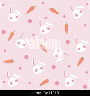 Rabbit bunny carrot cute easter pink lovely background hand drawn vector illustrator banner wallpaper seamless pattern doodle Stock Vector
