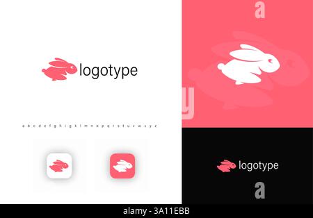 Minimalist jumping rabbit logo, symbolizing speed, agility, and energy. Ideal for fast delivery services, tech startups, and sports brands. Modern Stock Vector