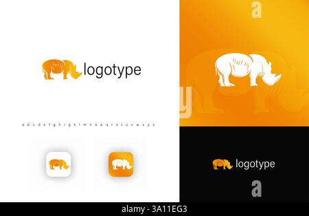 Silhouette rhino logo, symbolizing strength, resilience, and wildlife conservation. Perfect for security companies, environmental organizations, and Stock Vector