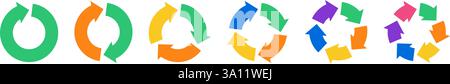 Circular cycle of arrows. Round diagram for infographics in presentations. Set with color vector illustration isolated on white background. Stock Vector