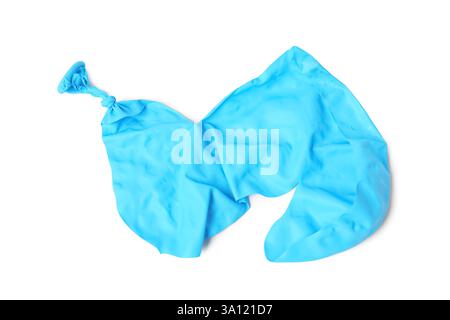One blue popped balloon isolated on white Stock Photo