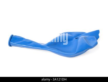 One blue popped balloon isolated on white Stock Photo