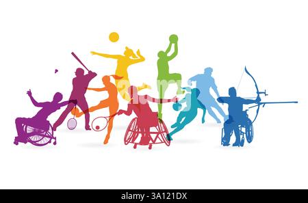 Sporters United. Colorful Silhouettes of Various Sport Athletes. Stock Vector