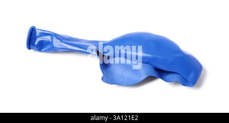 One blue popped balloon isolated on white Stock Photo