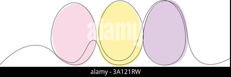 Easter eggs drawn by continuous one line. Minimalist style Happy Easter concept. Greeting banner design. Vector illustration Stock Vector