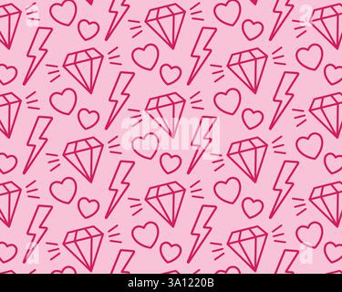 Pink pattern. Pop art elements on pink background. Vector illustration. Stock Vector