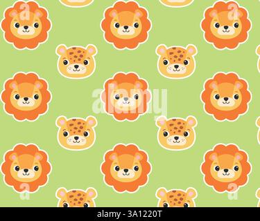 Cute lion and leopard. Seamless African pattern. Vector illustration. Stock Vector