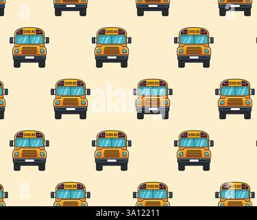 Yellow school bus. Seamless pattern. Vector illustration. Stock Vector