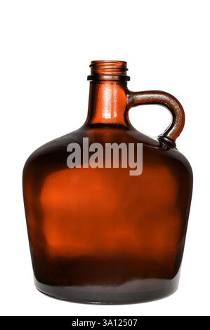 Vintage amber glass bottle with a handle isolated cutout on white Stock Photo