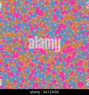Abstract background with mosaic triangle shapes. Small triangles size. Multiple repeated inner triangles. Multiple colors style. Repeatable pattern. Stock Vector