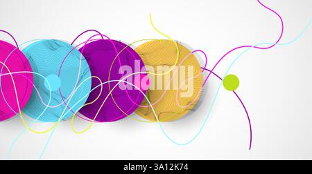 Abstract colored background.  Wireframe circles. Modern science or technology art elements. Surface illustration. Vector. Stock Vector