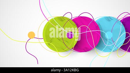 Abstract colored background.  Wireframe circles. Modern science or technology art elements. Surface illustration. Vector. Stock Vector