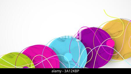 Abstract colored background.  Wireframe circles. Modern science or technology art elements. Surface illustration. Vector. Stock Vector