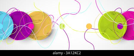 Abstract colored background.  Wireframe circles. Modern science or technology art elements. Surface illustration. Vector. Stock Vector