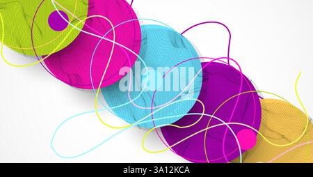 Abstract colored background.  Wireframe circles. Modern science or technology art elements. Surface illustration. Vector. Stock Vector