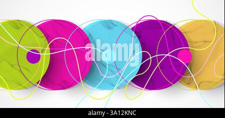Abstract colored background.  Wireframe circles. Modern science or technology art elements. Surface illustration. Vector. Stock Vector