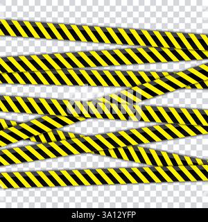 Vector Warning Tapes Set. Yellow and Black Danger Caution Sign. Striped Transition Abstract Strict Barrier. Diagonal Striped Lines. Danger in Construc Stock Vector