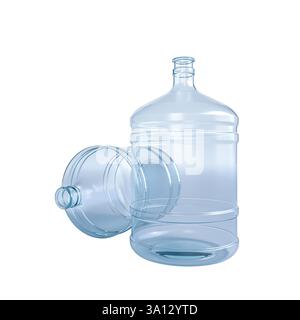 Two empty transparent plastic water bottles transparent background 3d Stock Photo
