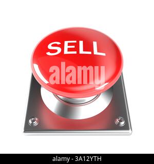 Red sell button on transparent background isolated. 3d Stock Photo